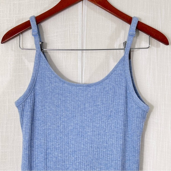 American Eagle Ribbed Stretch Knit Side Slit Soft Blue Bodycon Maxi Dress Size S - Picture 8 of 12